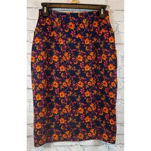 LuLaRoe Cassie Skirt Women's Medium Floral Print Navy Blue Orange Pink‎ NWT